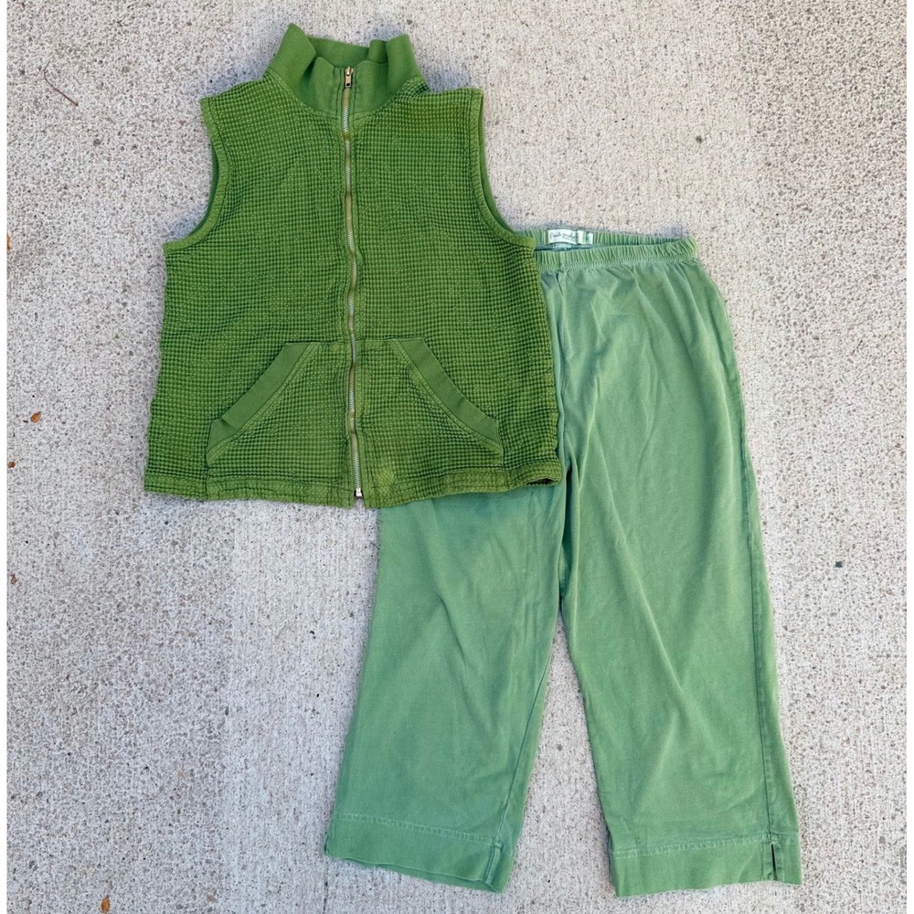Vintage Fresh Produce Green Waffle Knit Zip Vest & Cropped Pants Set Size M